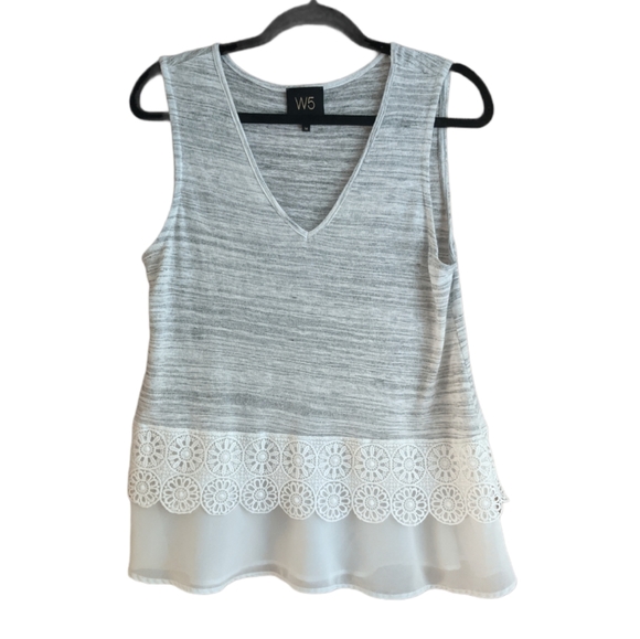 Anthropologie Tops - Anthropologie W5 Heathered Gray Lace Layered Sleeveless V-Neck Tank Top
